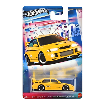 Тематична Машинка Hot Wheels Mitsubishi Lancer Evolution VI '90s Street Scene 1:64 JCB58 Yellow - Retromagaz