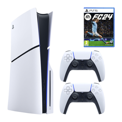 Набір Консоль Sony PlayStation 5 Slim Blu-ray 1TB White Новий  + Геймпад Бездротовий DualSense + Гра EA Sports FC 24 Російська Озвучка - Retromagaz